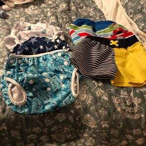 EUC 5 Pc Bundle Swimwear Baby Goal 3- Snap Swim Diaper 2 - Swim Shorts